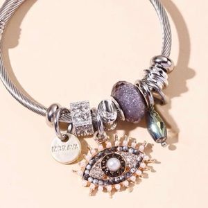 Rhinestone charm bangle bracelet stainless steel